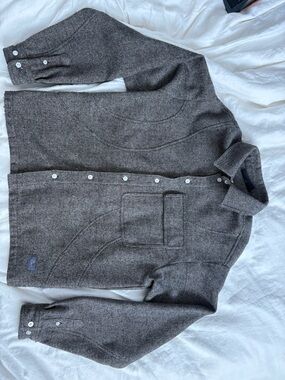 Men's Brown Herringbone Shirt Jacket with Patch Pocket